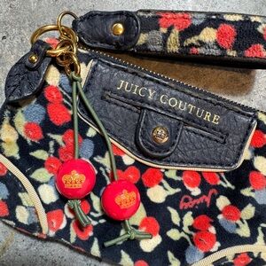 Vintage Juicy Couture cherry velour wristlet bag with keychain and cherry charm